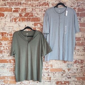 GAP Men's Short Sleeve Henley Shirts - Olive and Light Gray/Blue